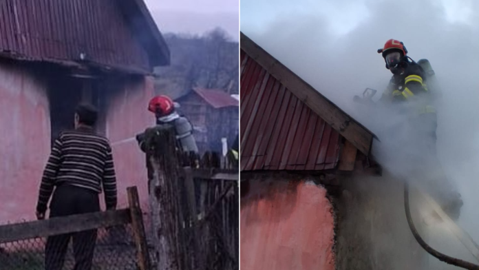 Incendiu la o casă din Săliște, acoperiș în flăcări