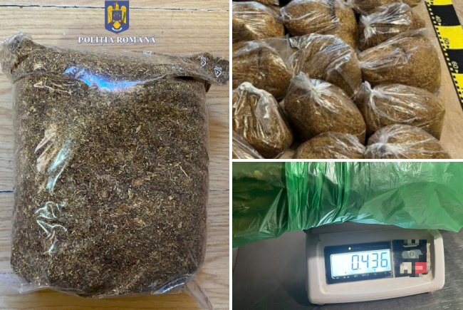 Pensionar, „traficant” de tutun pentru fumat. A fost prins cu zeci de pungi în portbagajul mașinii.