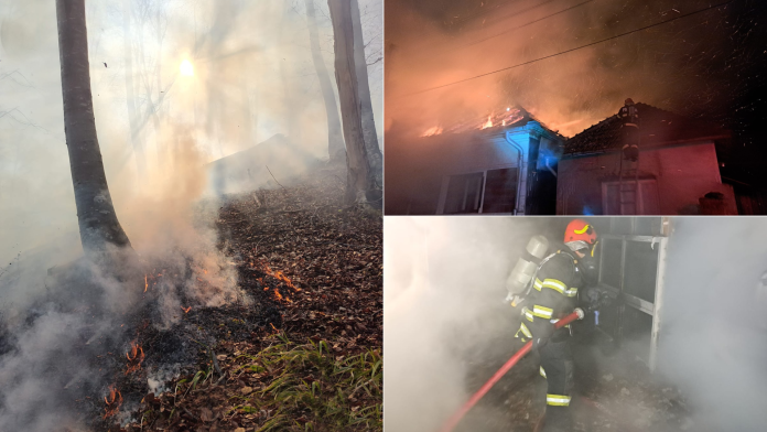 Weekend aglomerat pentru pompierii bihoreni: incendii de vegetație și o casă cuprinsă de flăcări.