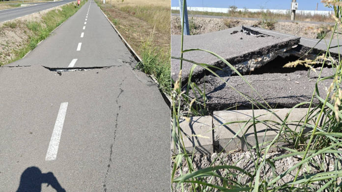 Asfaltul de pe vechea pistă de biciclete din Sântandrei s-a deteriorat din cauza căldurii extreme. Consultă explicațiile primăriei.