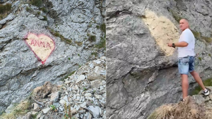 Tupeu șocant pe Transfăgărășan: Un turist a vandalizat o stâncă pentru „Anna” și a provocat martorii