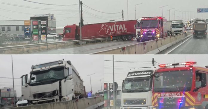 Accident între două TIR-uri pe Centura Oradea, în zona RAR. O persoană a ajuns la spital