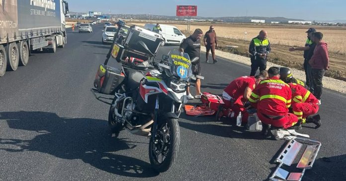 Accident pe DN 79, între Nojorid și Oradea: motociclist lovit baliză de semnalizare
