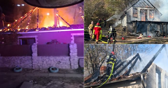 Nouă incendii în Bihor în sub nouă ore. Flăcările au afectat gospodării și o cabană